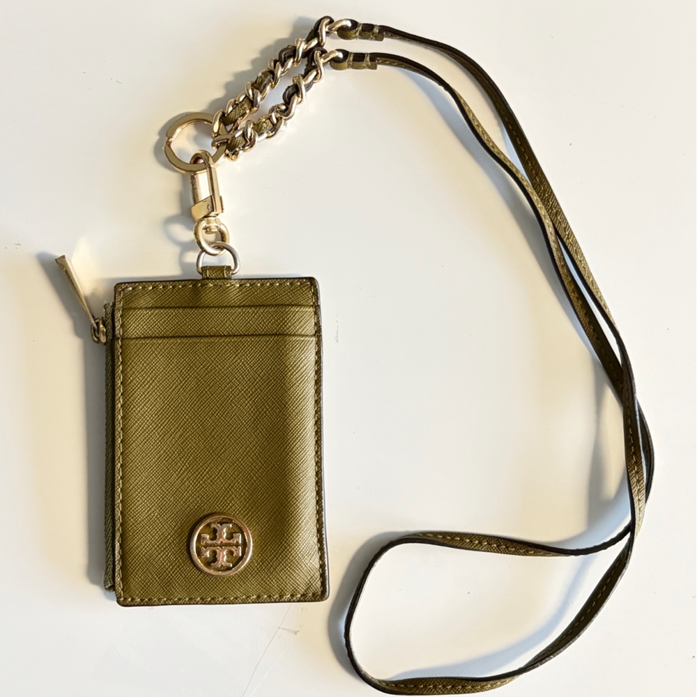 Tory Burch Olive Green Card Holder / wallet with Chain